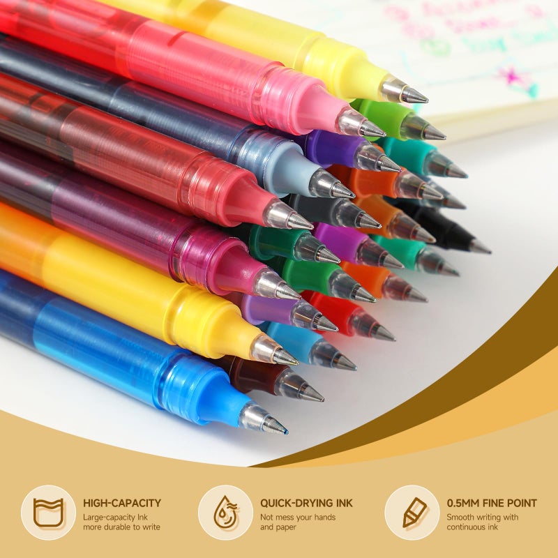RIANCY Fine Point Colored Pens 12 Colors 0.5mm Gel Ballpoint Pens Assorted Colors Liquid Ink Pens No Smear Vibrant Colorful Writing for Journaling Note Taking Doodling Coloring Office School Supplies - Image 5