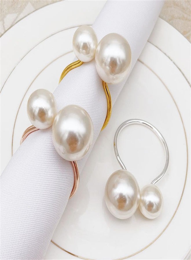 CCUUHJ Pearl Napkin Rings Set of 6, Napkin Holder Dinning Table Setting Rustic Dinner Tables Decoration for Wedding Receptions, Valentines Day Party Dinner Parties (Round-Rose Gold) - Image 5