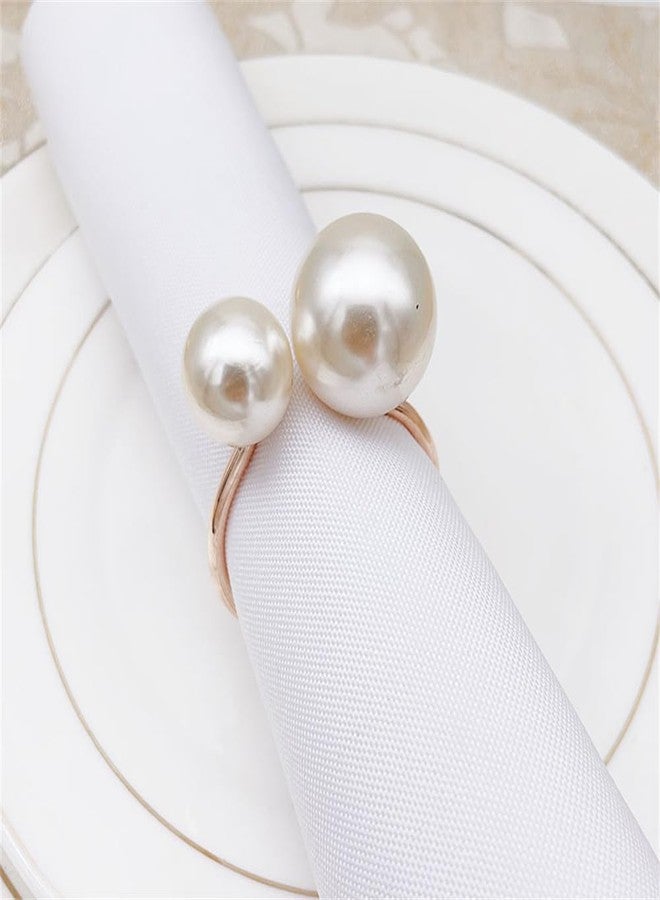 CCUUHJ Pearl Napkin Rings Set of 6, Napkin Holder Dinning Table Setting Rustic Dinner Tables Decoration for Wedding Receptions, Valentines Day Party Dinner Parties (Round-Rose Gold) - Image 1