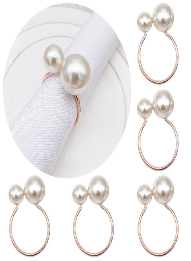 CCUUHJ Pearl Napkin Rings Set of 6, Napkin Holder Dinning Table Setting Rustic Dinner Tables Decoration for Wedding Receptions, Valentines Day Party Dinner Parties (Round-Rose Gold) - Image 3