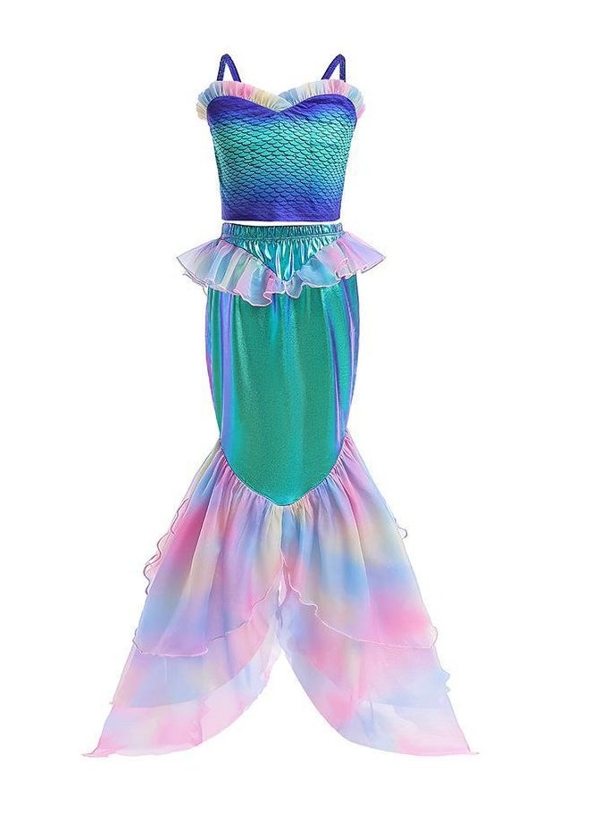 Y&D 2-Piece Cosplay Mermaid Dress Up Set Children's Costume Set Girl's Suspender Fish Tail  - Image 2