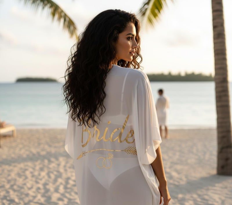 Funky Junque Women's Bride Swim Cover up Bridal Swimsuit Coverup for Beach Pool Bachelorette Party One Size - Bride - White - Image 2