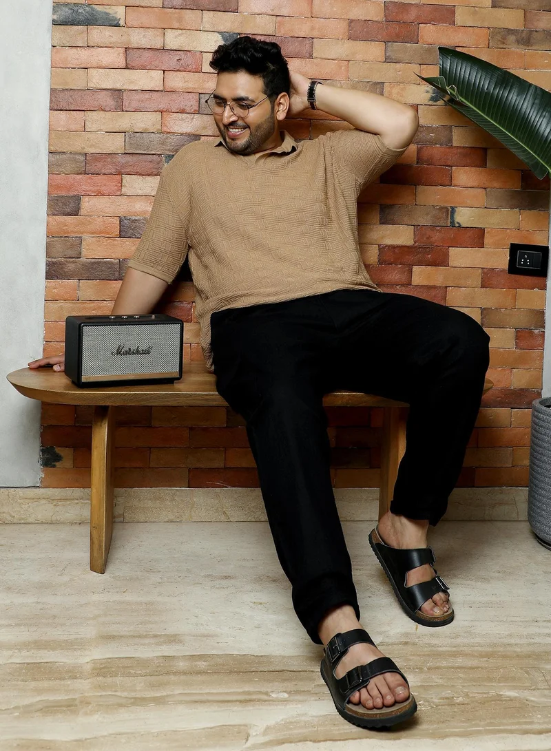 Instafab Plus  Men's Coin Grey Swirl-Textured Polo T-Shirt for Men | Best Price UAE