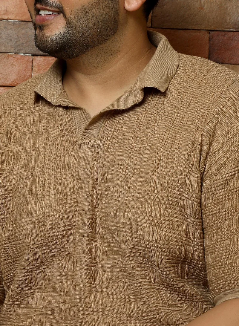 Instafab Plus  Men's Coin Grey Swirl-Textured Polo T-Shirt for Men | Best Price UAE