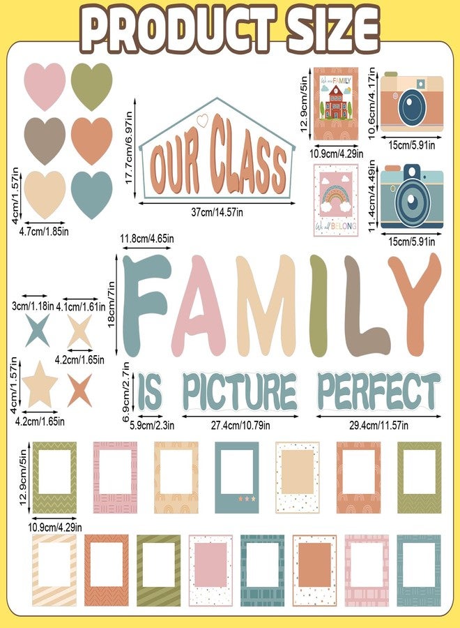 COCHIE مجموعة ديكور لوحة إعلانات الفصل الدراسي من كوتشي بوهو، 56 قطعة، ديكور باب الفصل، ديكور لوحة إعلانات صور "فصلنا عائلة"، مستلزمات أساسية للمعلمين للعودة إلى المدرسة (بوهو) - Image 2