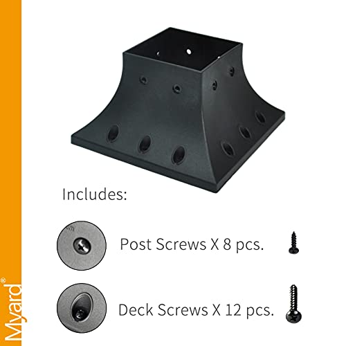 Myard PNP114040 4x4 Post Base Cover (Actual 3.5x3.5 Inches) Post Skirt Flange with Stainless Steel Screws, Post Bracket for Deck Porch Handrail Railing Support Trim Post Anchor (Qty 2, Black) - Image 4