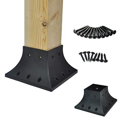 Myard PNP114040 4x4 Post Base Cover (Actual 3.5x3.5 Inches) Post Skirt Flange with Stainless Steel Screws, Post Bracket for Deck Porch Handrail Railing Support Trim Post Anchor (Qty 2, Black) - Image 1