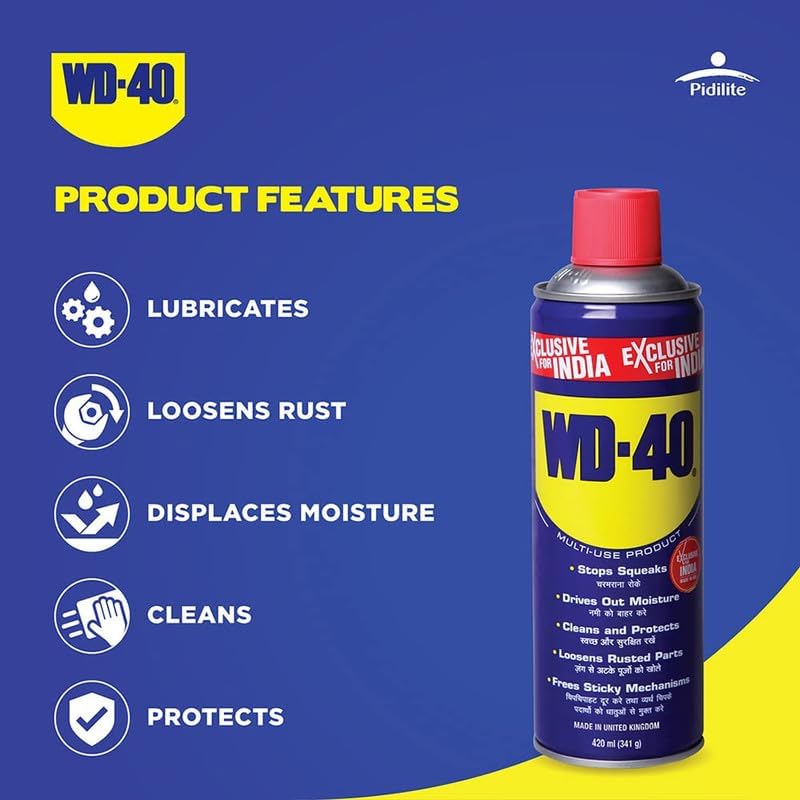 WD-40 Multipurpose Spray, Rust Remover, Cleans Bike Chains, Hinge Lubricant, Loosens Jammed Parts, Degreaser, and Cleaning Agent, 420ml (341g) - Image 3
