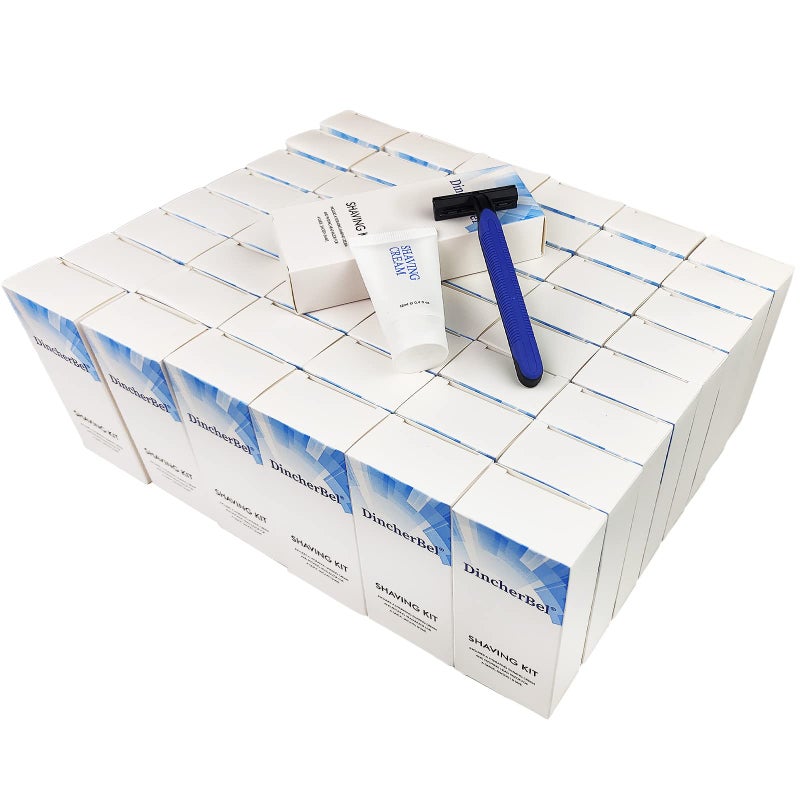 Shave Kit in Bulk Smooth Shave Disposable Razor and Cream12g Individually Wrapped Toiletries Amenities for Hotel Airbnb Homeless Shelter Camping and Travel 50 Pack