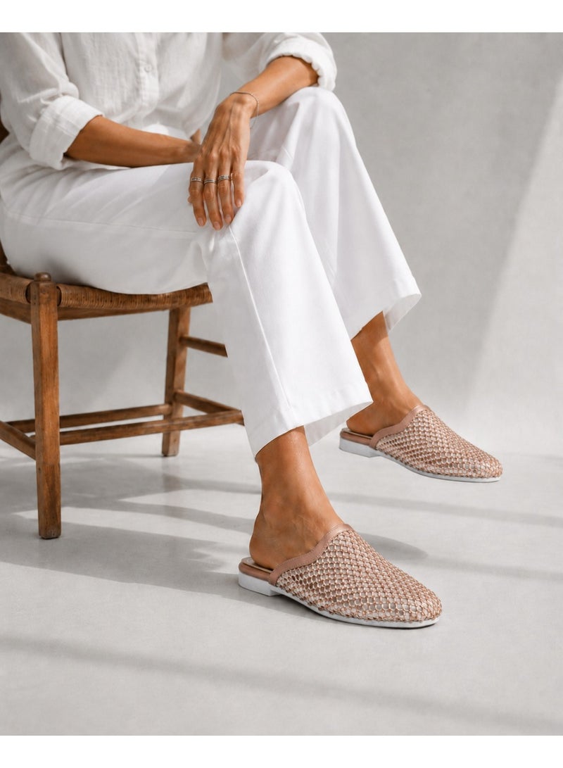 LIFESTYLISH Mule flat leather Diamond-studded mesh design SB-706 - Rose-Gold - Image 4
