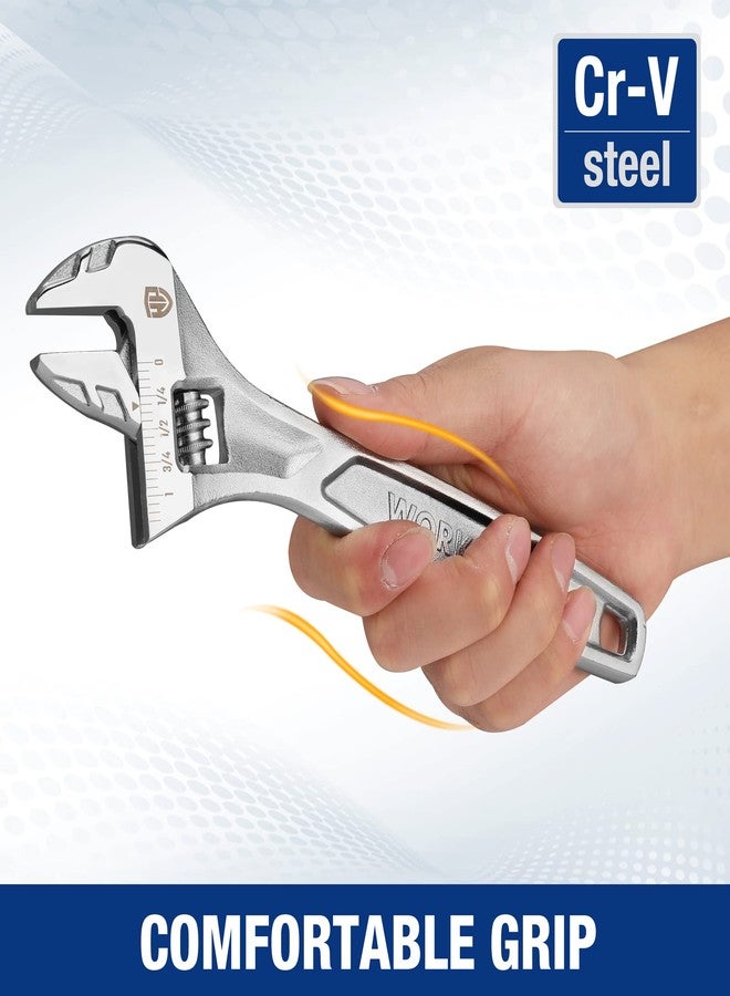 ووركبرو مفتاح ربط WORKPRO قابل للتعديل، مفتاح ربط شديد التحمل مقاس 8 بوصات بمقياس بوصة/متري، مصنوع من فولاذ Cr-V عالي الجودة، مطلي بالكروم - Image 2