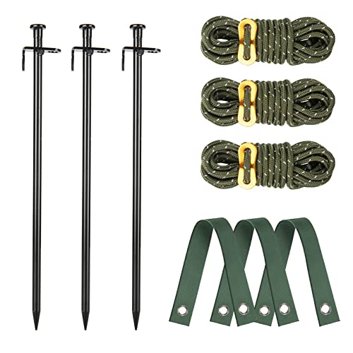 Rifny Heavy Duty Tree Stake Kits, 11.8 Inch Steel Tree Stakes and Supports for Young Tree Anti Strong Wind, Leaning Tree Anchor Straightening Kit with 3 PCS Steel Stakes, 13.12 Feet Rope and Tree Straps - Image 1