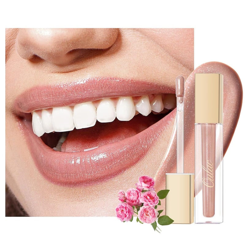 Oulac Nude Lip Gloss Highshine Moisturizing Lip Gloss Oil Liquid Lipstick Nonstick Cup Glitter Lipstick Lip Tint Reduce Fine Lines Lip Glaze For Dry Lip C09 - Image 1