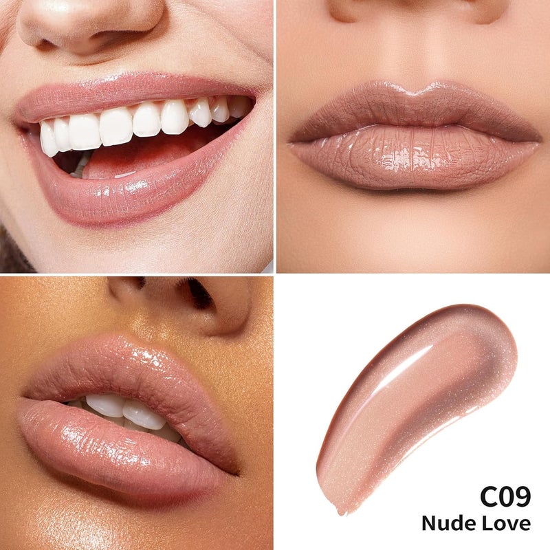 Oulac Nude Lip Gloss Highshine Moisturizing Lip Gloss Oil Liquid Lipstick Nonstick Cup Glitter Lipstick Lip Tint Reduce Fine Lines Lip Glaze For Dry Lip C09 - Image 4