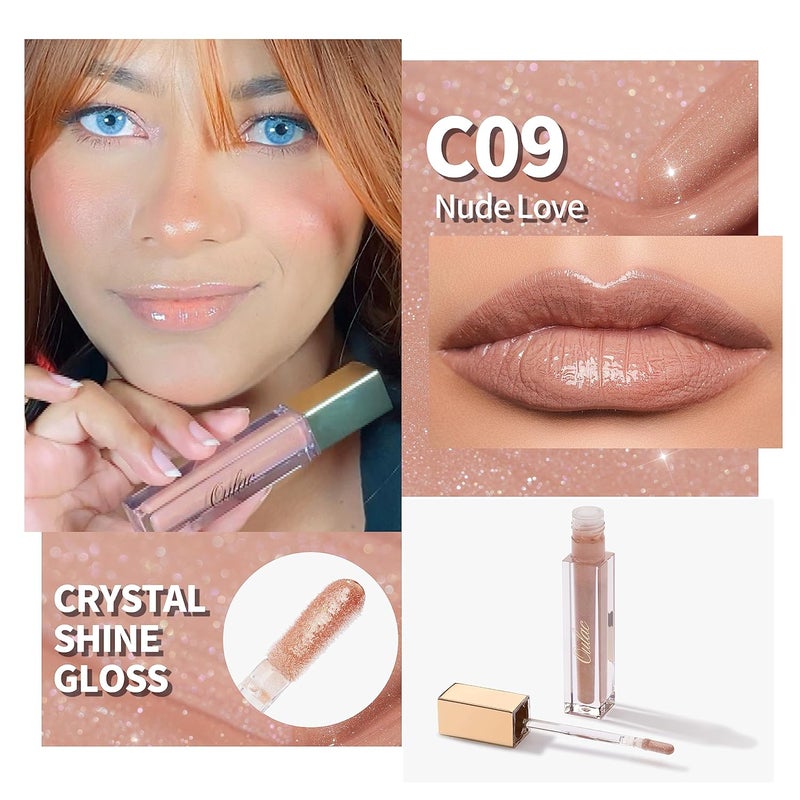 Oulac Nude Lip Gloss Highshine Moisturizing Lip Gloss Oil Liquid Lipstick Nonstick Cup Glitter Lipstick Lip Tint Reduce Fine Lines Lip Glaze For Dry Lip C09 - Image 3