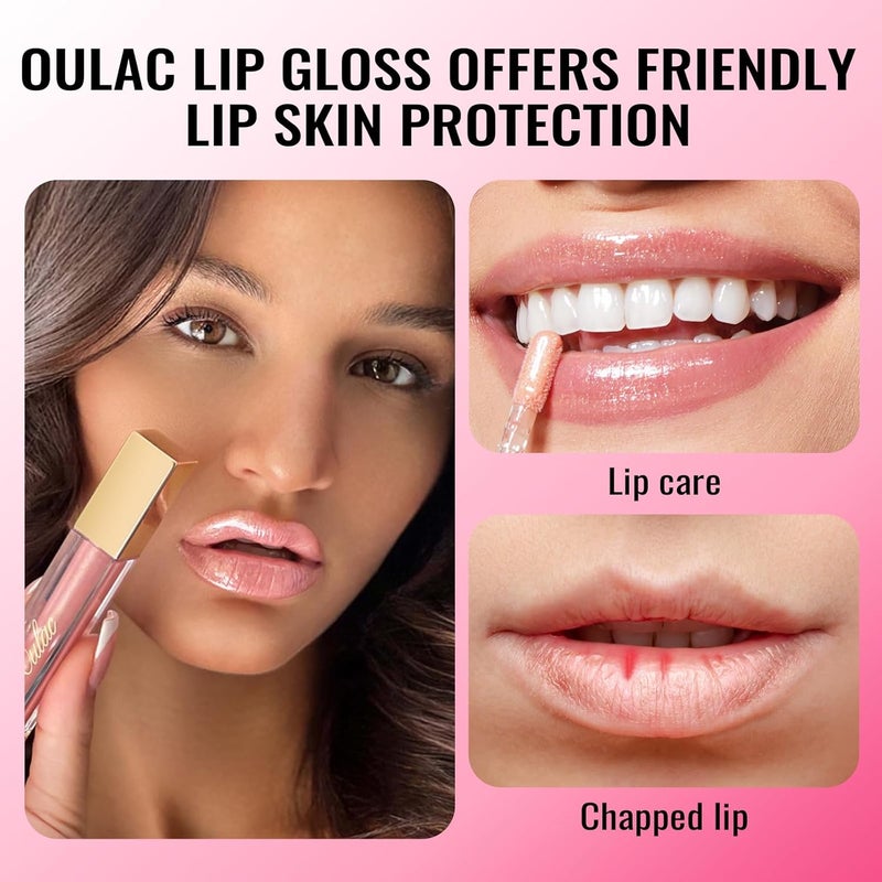 Oulac Nude Lip Gloss Highshine Moisturizing Lip Gloss Oil Liquid Lipstick Nonstick Cup Glitter Lipstick Lip Tint Reduce Fine Lines Lip Glaze For Dry Lip C09 - Image 5