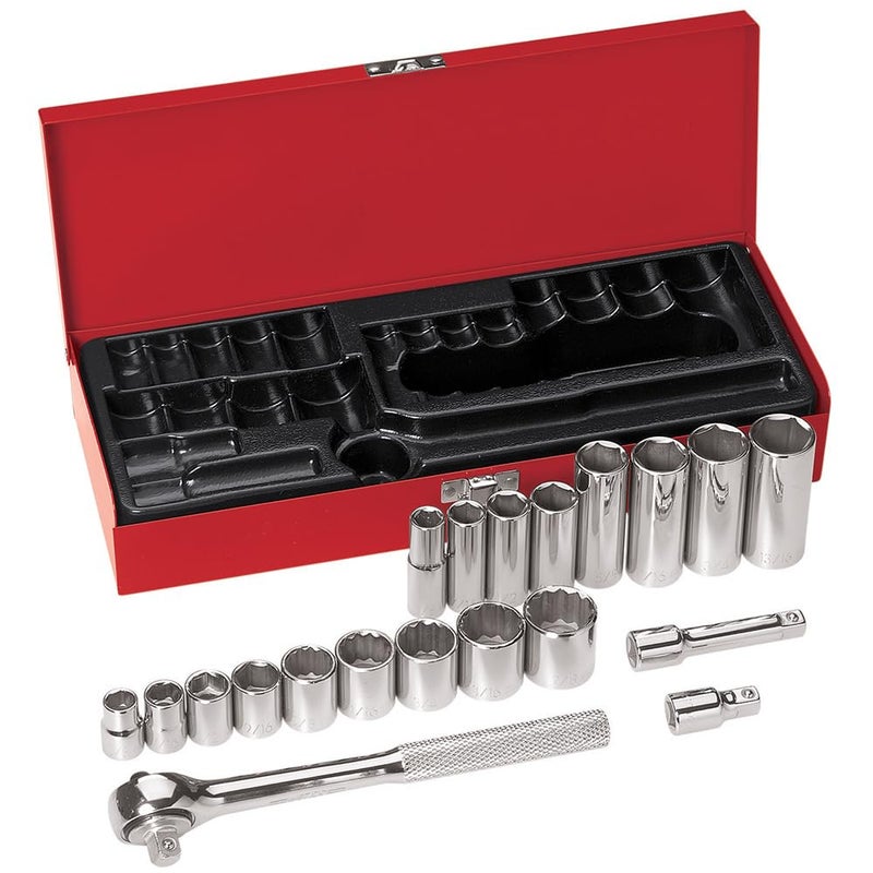 Klein Tools 65508 38Inch Drive Socket Wrench Set with 6Point 12Point and 6Point Deep Sockets in SAE Sizes Case Included 20Piece