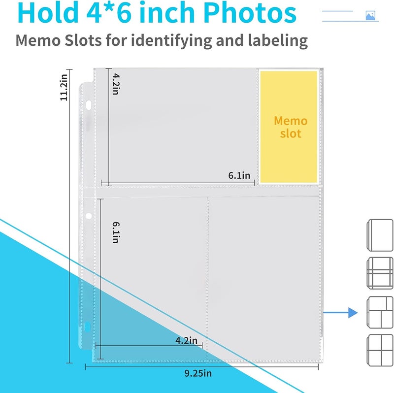 Fabmaker 30 Pack Photo Sleeves for 3 Ring Binder - (4x6, for 180 Photos), Archival Page Protectors, Clear Plastic Refill Pages, Postcard Sleeves, Acid-Free - Image 2