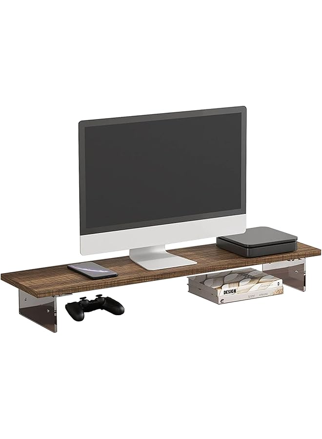 erorex Monitor Stand Riser Computer Monitor Stand 80Cm Wood Monitor Stand For Desk Ergonomic Height Laptop Riser 2 Heights Available Desktop Shelf With Keyboard Organizer - Image 1