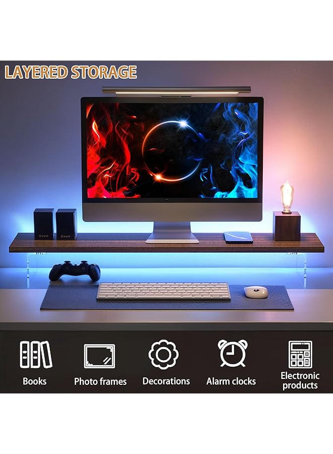 erorex Monitor Stand Riser Computer Monitor Stand 80Cm Wood Monitor Stand For Desk Ergonomic Height Laptop Riser 2 Heights Available Desktop Shelf With Keyboard Organizer - Image 3