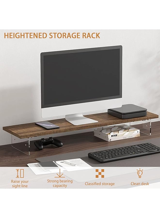 erorex Monitor Stand Riser Computer Monitor Stand 80Cm Wood Monitor Stand For Desk Ergonomic Height Laptop Riser 2 Heights Available Desktop Shelf With Keyboard Organizer - Image 2