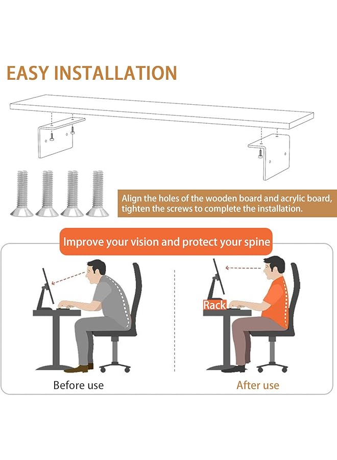 erorex Monitor Stand Riser Computer Monitor Stand 80Cm Wood Monitor Stand For Desk Ergonomic Height Laptop Riser 2 Heights Available Desktop Shelf With Keyboard Organizer - Image 4
