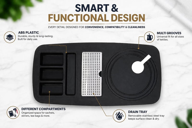 Purely Serene ABS Hotel Kettle Tray | Tea & Coffee Setup Tray | Rectangular Hospitality Room Accessory for Hotels, Resorts & Airbnb - Image 3