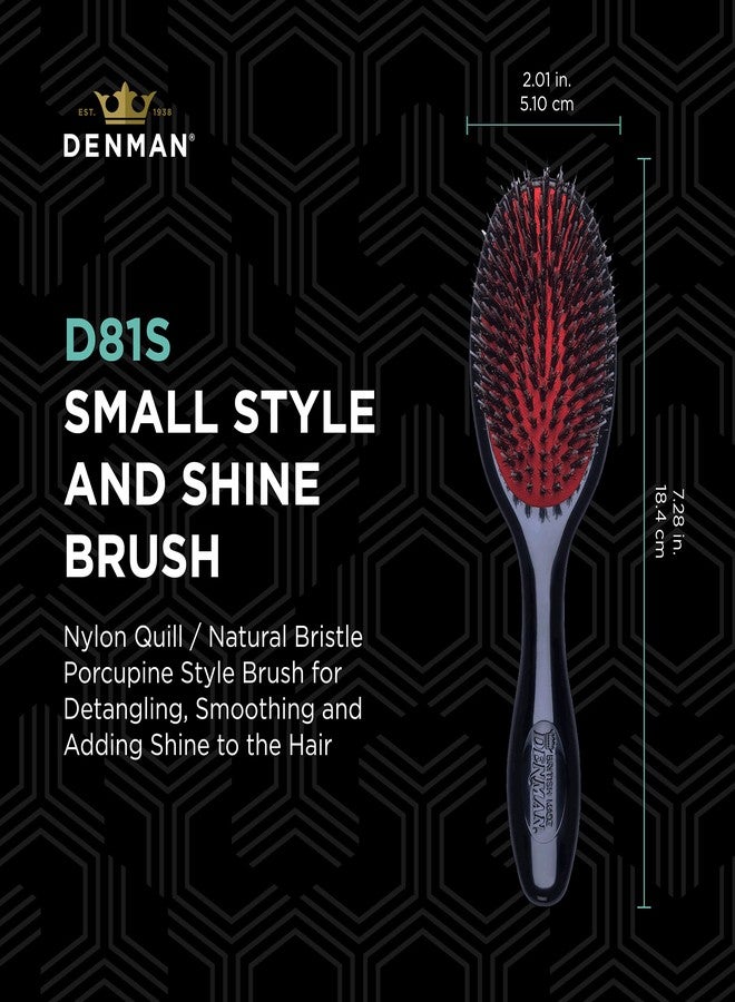 Denman D81S Small Hair Brush with Soft Nylon Quill Boar Bristles - Porcupine Style Cushion Brush for Grooming, Detangling, Straightening, Blowdrying and Refreshing Hair - Black - Image 2