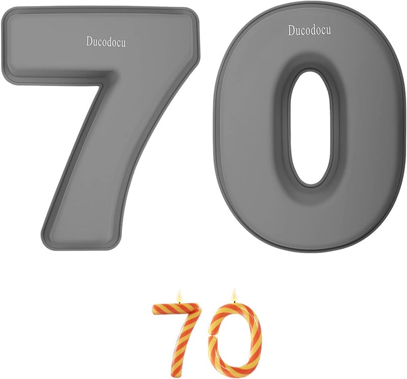 Ducodocu Silicone Number Cake Pan Large 3D Number Cake Mold Baking Forms Novel Cake Tins DIY Baking Mold for 7/70th Birthday Wedding Anniversary 10 inch Number of 7&0 - Image 1