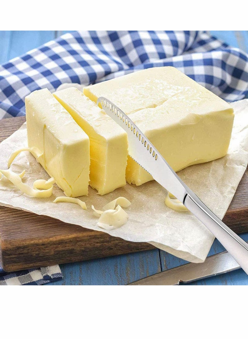 SYOSI 2 Packs Stainless Steel Butter Spreader Knife with Serrated Edge and Shredding Slots, Easy to Curl Scoop Slice and Cut, 3 in 1 Multi-function - Image 4