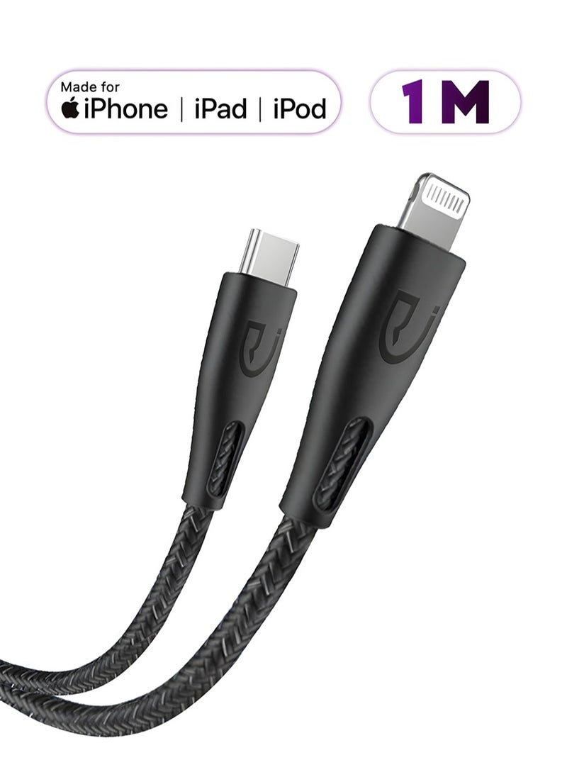 Urjwan Fabric Charging Cable Type-C To Lightning for iPhone - 1 Meter - Apple MFi Certified, Durable with Reinforced Edges, Fast Charging  - Image 4