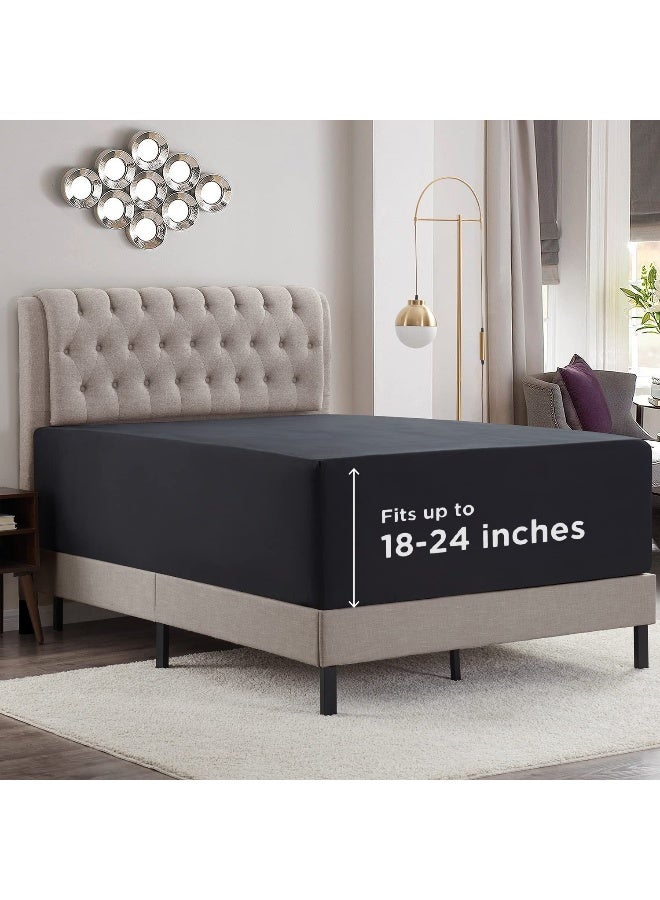 Empyrean Bedding Empyrean Extra Deep Pocket California King Fitted Sheet, Cal King Fitted Sheet Only Deep Pocket Fits 18 to 24 Inch, Soft Microfiber 110 GSM Deep Pocket Fitted Sheet with Corner Straps, Black - Image 1