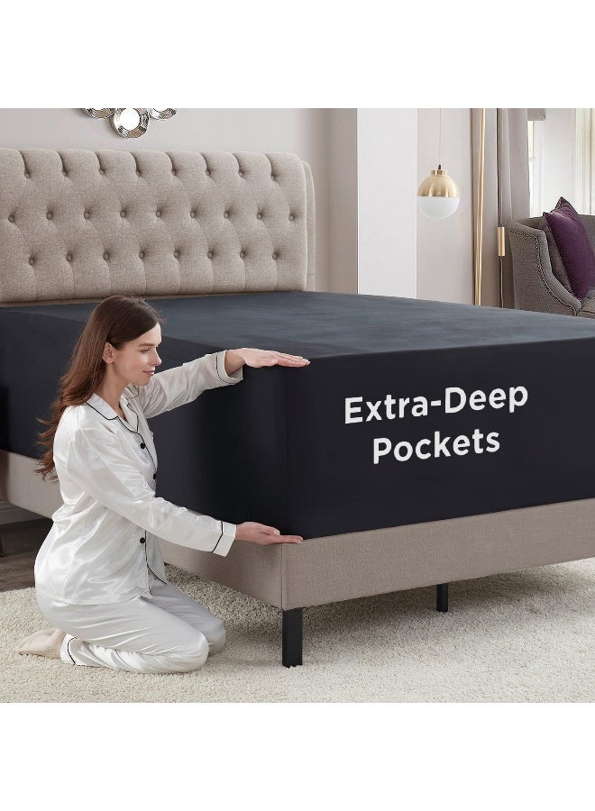 Empyrean Bedding Empyrean Extra Deep Pocket California King Fitted Sheet, Cal King Fitted Sheet Only Deep Pocket Fits 18 to 24 Inch, Soft Microfiber 110 GSM Deep Pocket Fitted Sheet with Corner Straps, Black - Image 3