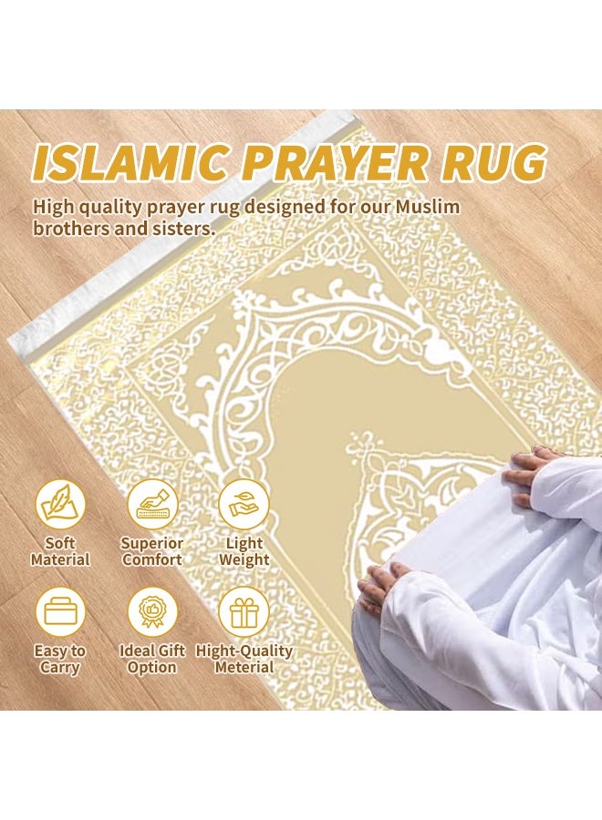 Islamic Prayer Mat Set, Foldable Muslim Prayer Rug with Prayer Tasbih Beads, Beautifull Pouch – Soft Travel Janamaz, Gift Set for Ramadan, Hajj, Umrah for Men & Women  - Image 2