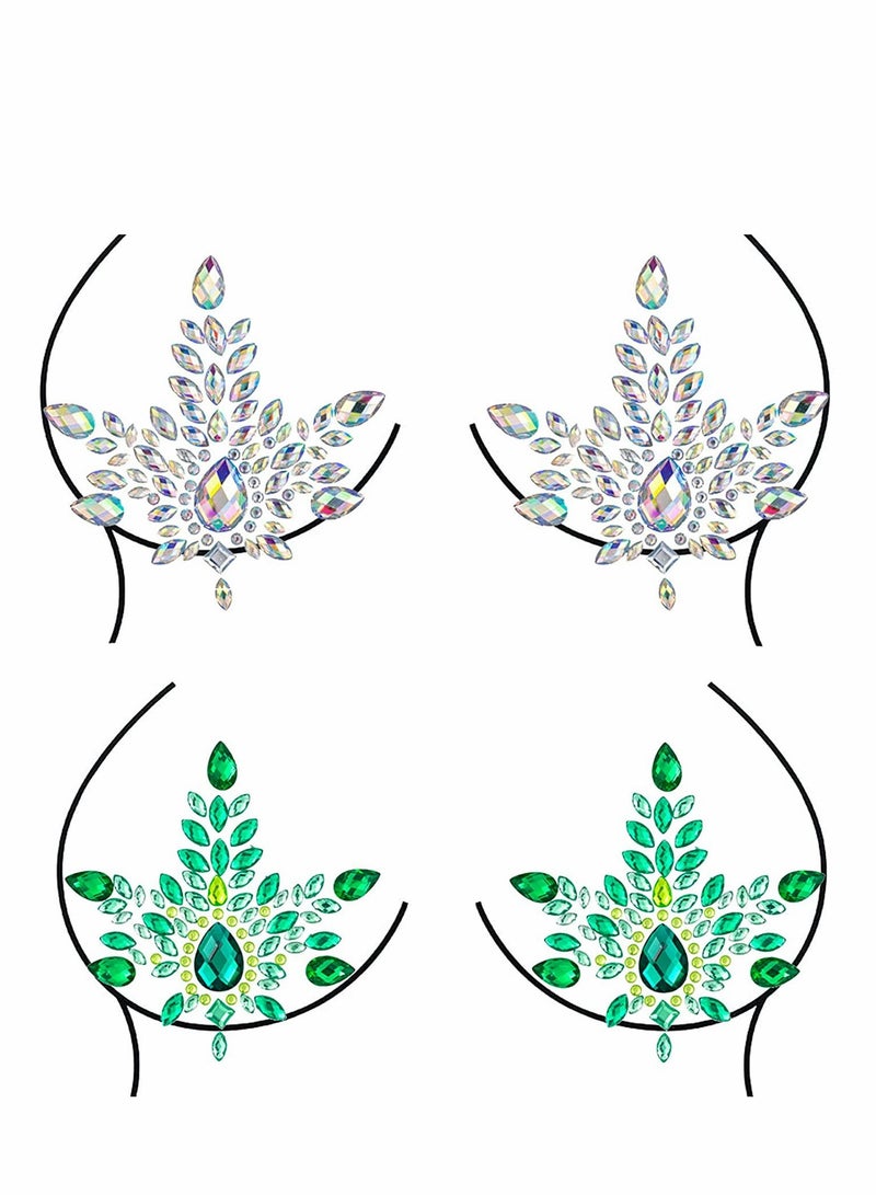 Excefore Mermaid Gems Stick on, 2 Set Tattoo Body Jewelry Stickers for Women AB Rhinestone Face Decals Temporary Crystal Glitter Bling Gemstone Art Decor Jewel Paste Festival Makeup - Image 1