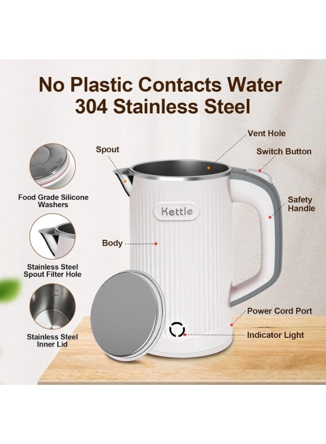 KETTLE Travel Kettle Electric Small, 600W Low Wattage Kettle, 0.8L Portable Mini Camping Kettles, Fast Boiling, Compact Stainless Steel Electric Kettles for Travel, Home, Office (White) - Image 2