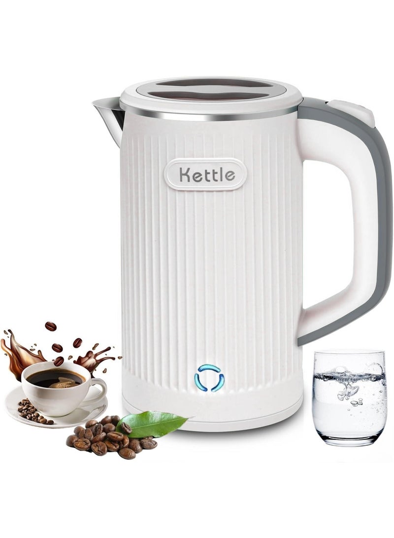 KETTLE Travel Kettle Electric Small, 600W Low Wattage Kettle, 0.8L Portable Mini Camping Kettles, Fast Boiling, Compact Stainless Steel Electric Kettles for Travel, Home, Office (White) - Image 1