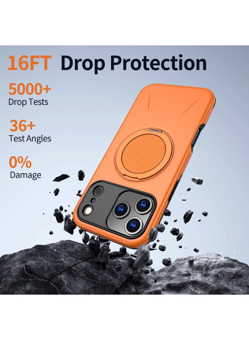 Abania iPhone 17 Pro Case MagSafe Magnetic Phone Case 360° Rotating Ring Stand Military Grade Drop Proof Case Heavy Duty Shockproof Kickstand Car Mount Anti Fingerprint Orange Slim Cover for iPhone 17 Pro - Image 4
