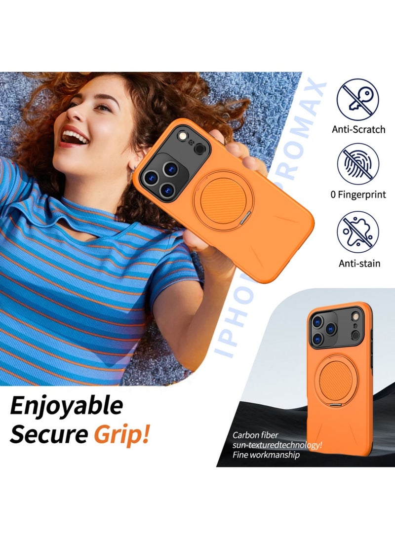 Abania iPhone 17 Pro Case MagSafe Magnetic Phone Case 360° Rotating Ring Stand Military Grade Drop Proof Case Heavy Duty Shockproof Kickstand Car Mount Anti Fingerprint Orange Slim Cover for iPhone 17 Pro - Image 3