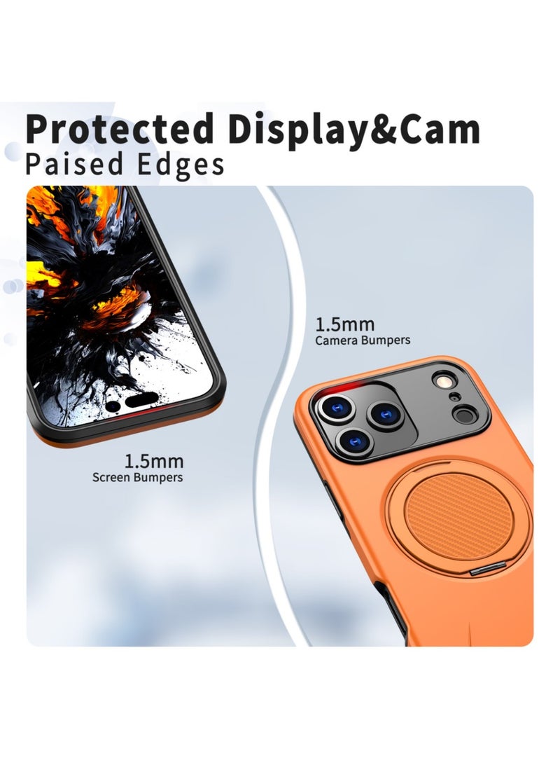 Abania iPhone 17 Pro Case MagSafe Magnetic Phone Case 360° Rotating Ring Stand Military Grade Drop Proof Case Heavy Duty Shockproof Kickstand Car Mount Anti Fingerprint Orange Slim Cover for iPhone 17 Pro - Image 5
