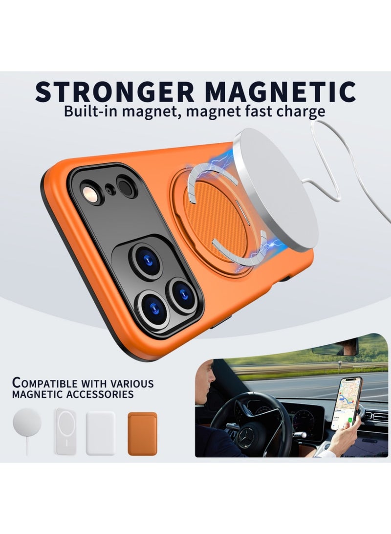 Abania iPhone 17 Pro Case MagSafe Magnetic Phone Case 360° Rotating Ring Stand Military Grade Drop Proof Case Heavy Duty Shockproof Kickstand Car Mount Anti Fingerprint Orange Slim Cover for iPhone 17 Pro - Image 2