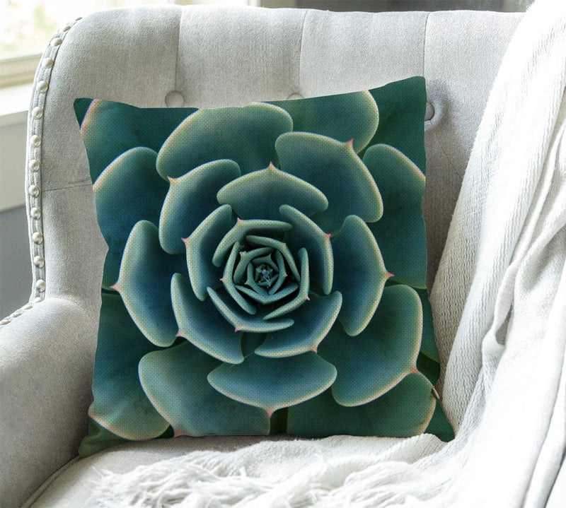 Swono Swono Green Aloe Succulent Plant Cotton Linen Throw Pillow Case Cushion Cover Home Office Decorative for Sofa Living Room Square 18 X 18 Inches  - Image 3