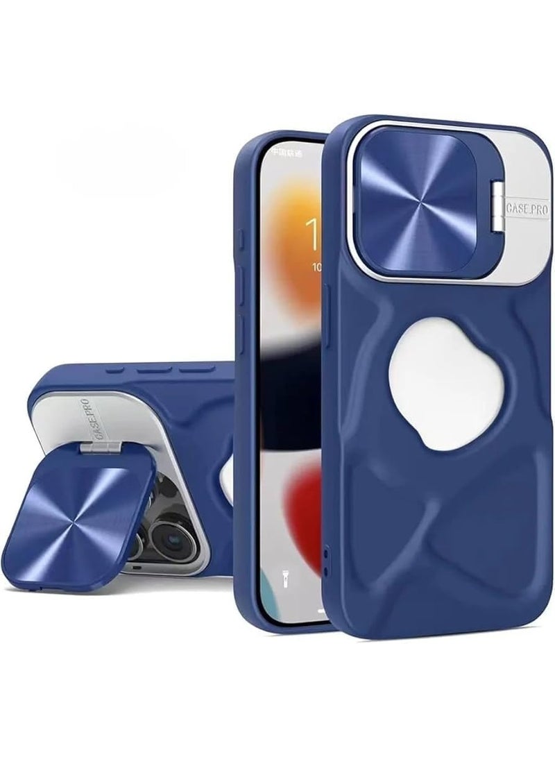 حافظة متوافقة مع iPhone 14 - غطاء عدسة غير مرئي - حافظة هاتف عسكرية - وظيفة حامل قابل للطي - حافظة هاتف شحن لاسلكي مغناطيسي (أزرق)