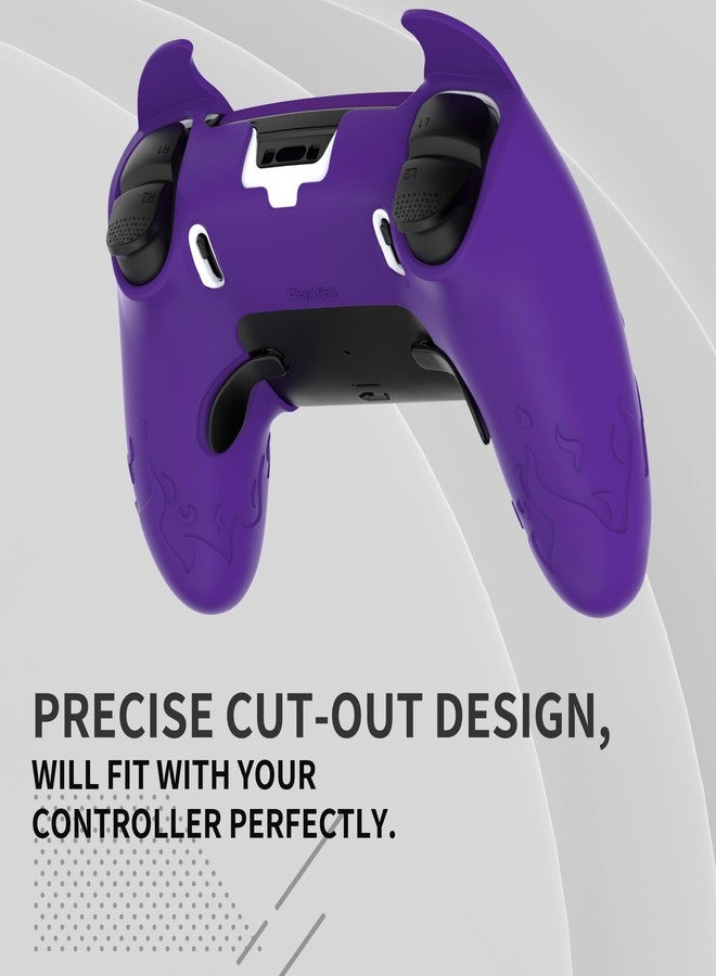 جراب سيليكون PlayVital بتصميم شيطان لطيف لجهاز تحكم PS5 Edge، غطاء حماية لجهاز التحكم بتصميم كاواي، جراب حماية لجهاز PS5 Edge مع ملصق لوحة اللمس وأغطية مقابض الإبهام - بنفسجي - Image 5