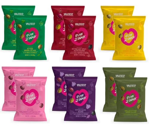 Valesco, O'Live 2 Snack Pitted Olives Variety Pack, 6 Flavors, 1 oz (12 Pouches) - Image 1