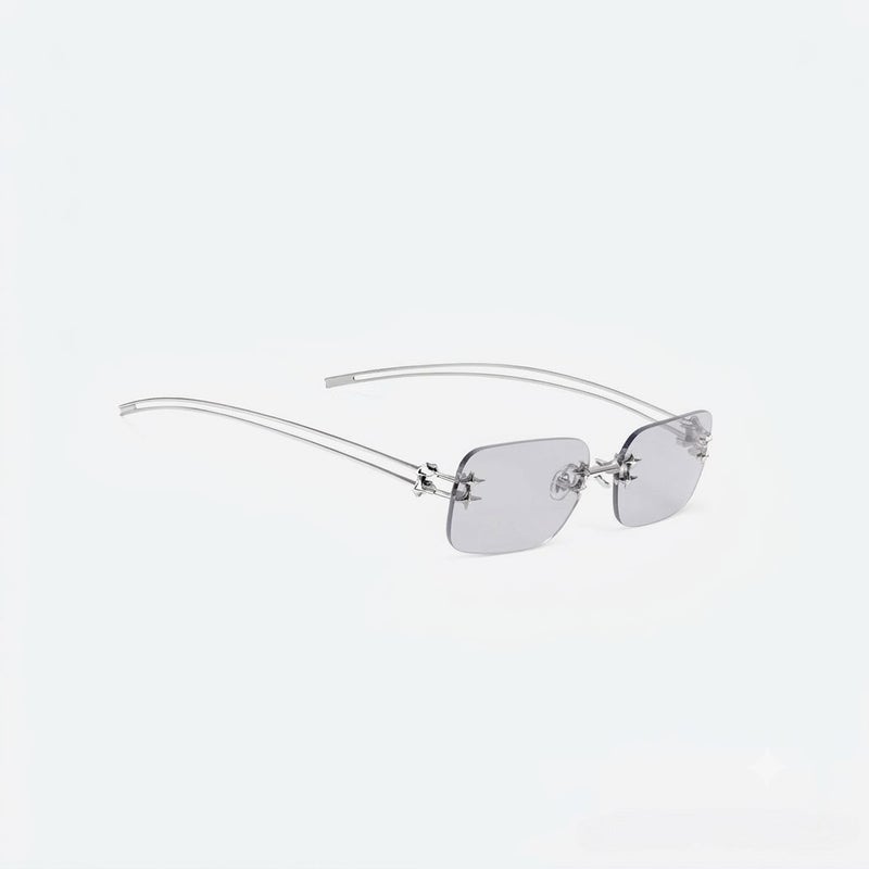 جنتل مونستر نظارات شمسية مستطيلة بدون إطار من Gentle Monster Tetra Col.02 59 مع أذرع معدنية مزينة بنجمة - رمادي فاتح شفاف - Image 4