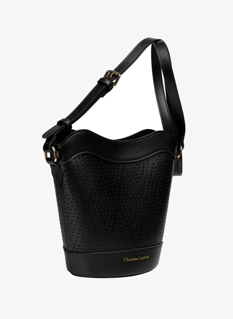 Christian Lacroix Christian Lacroix Women's Nebula Genuine Leather Bucket Bag - Black