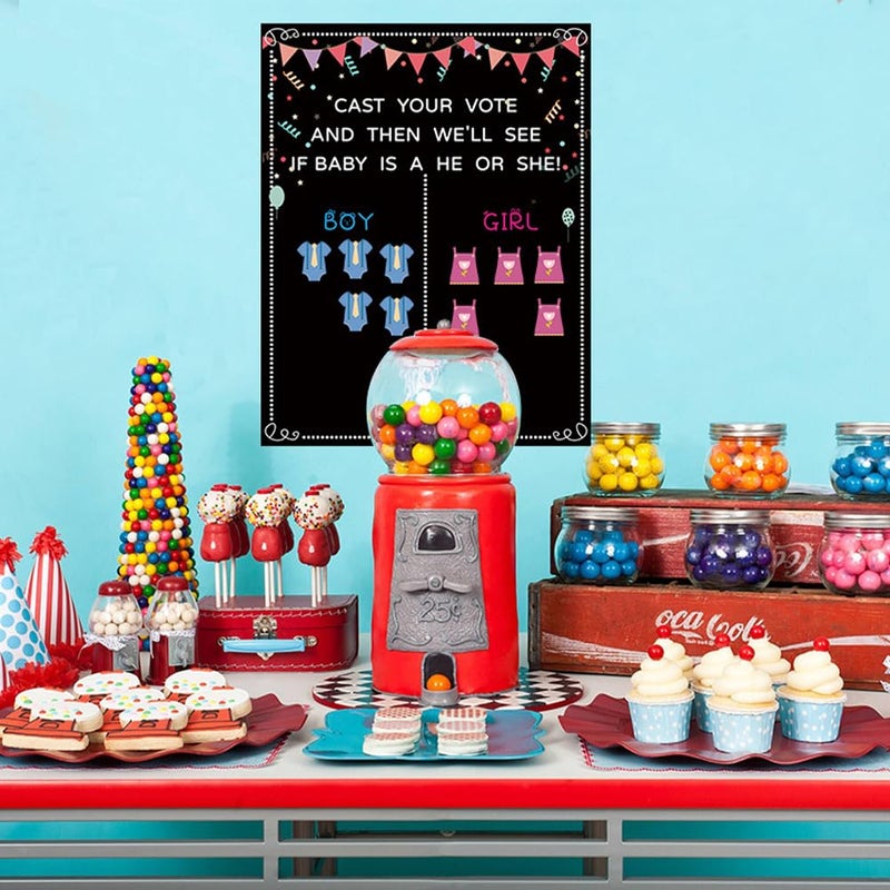 QKDS Gender Reveal Party Decoration, Gender Reveal Voting Stand Chalkboard Design with Voting Stickers, 54pcs Stickers 40pcs Silicone Wristbands for Revealing Party Baby Shower - Image 5