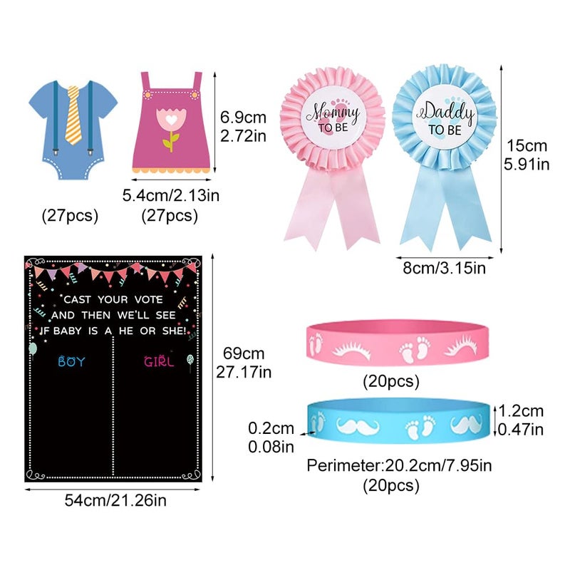 QKDS Gender Reveal Party Decoration, Gender Reveal Voting Stand Chalkboard Design with Voting Stickers, 54pcs Stickers 40pcs Silicone Wristbands for Revealing Party Baby Shower - Image 3