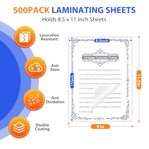FURWEY 500 Pack Laminating Sheets, Holds 8.5 x 11 Inch Sheets, 3 mil, 9 x 11.5 Inches Thermal Laminating Pouches Lamination Sheet Paper for Laminator, Clear, Letter Size, Office and School Supplies - Image 2